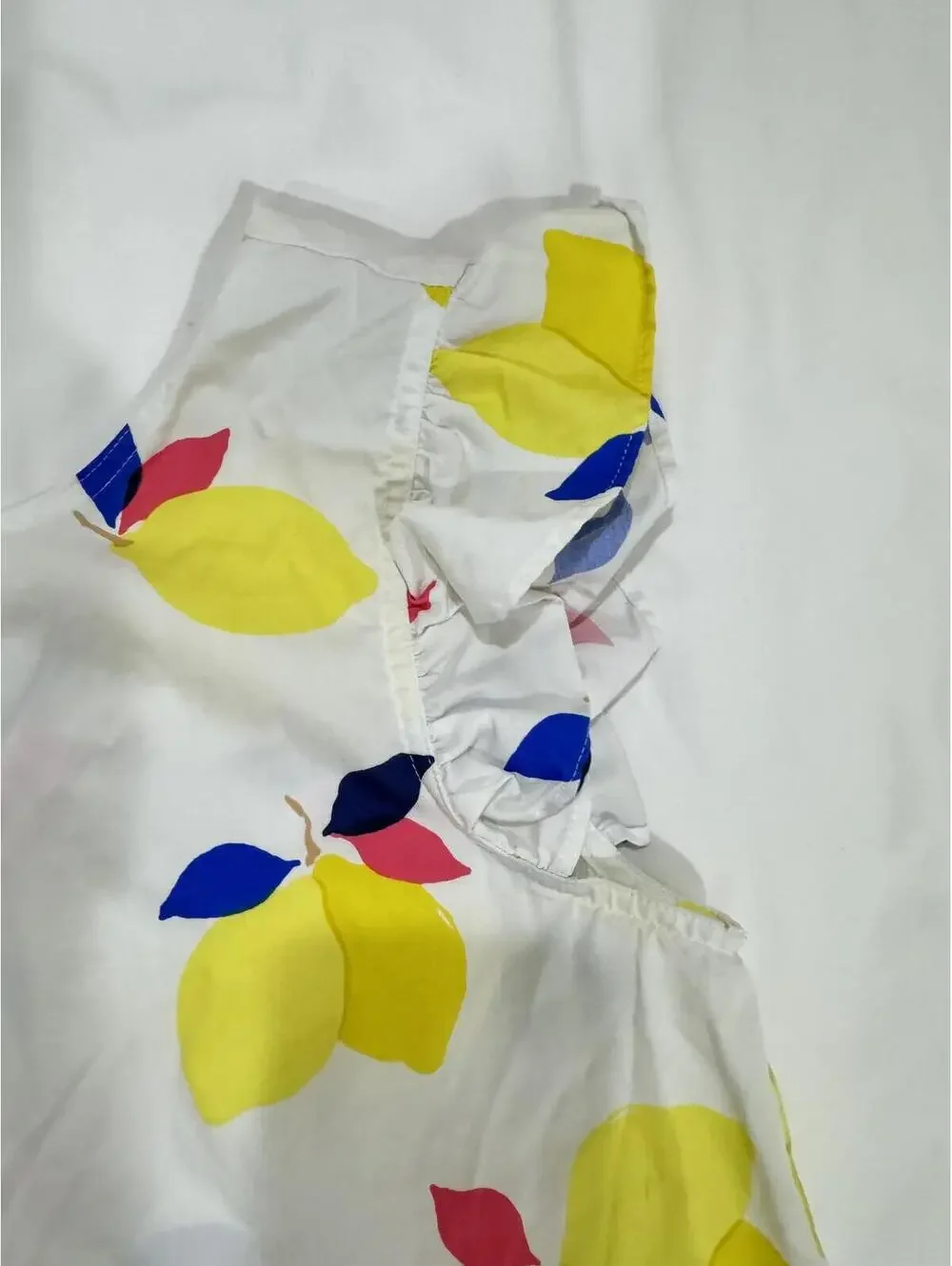 Kate Spade New York Lemon Print Ruffle Sleeve Top White Yellow XS - Picture 5 of 9